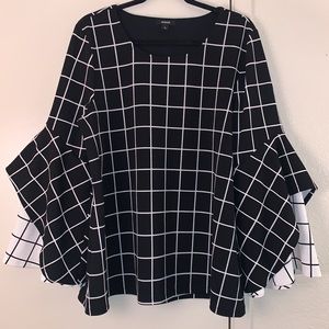 Alfani Windowpane Bell Sleeve Blouse